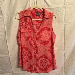 Soho Red and White Notched Collar Buttoned Blouse